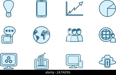 Soziale Medien und Technologie icon Pack Set, Hochwertige Sorte Symbole Vector Illustration Stock Vektor