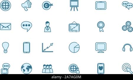 Soziale Medien und Technologie icon Pack Set, Hochwertige Sorte Symbole Vector Illustration Stock Vektor