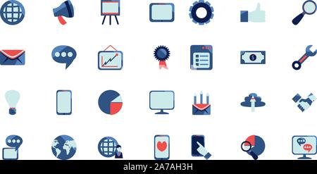 Soziale Medien und Technologie icon Pack Set, Hochwertige Sorte Symbole Vector Illustration Stock Vektor