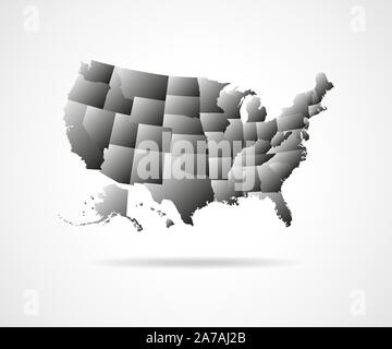 Satz von Schwarz USA Staaten - Vector Illustration. High Ausführliche Vektorkarte - United States. Stock Vektor