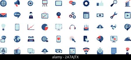 Soziale Medien und Technologie icon Pack Set, Hochwertige Sorte Symbole Vector Illustration Stock Vektor