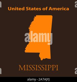 Orange Mississippi Karte - Vector Illustration. Einfache flache Karte von Mississippi auf braunem Grund. Stock Vektor