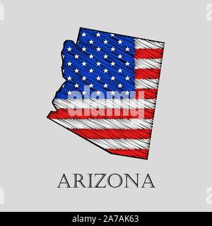 Staat Arizona im Scribble stil-Vector Illustration. Abstrakte flache Karte von Arizona mit der Einführung der US-Flagge. Stock Vektor