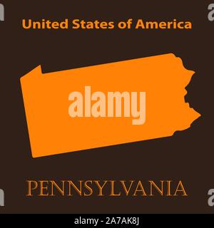 Orange Pennsylvania map-Vector Illustration. Einfache flache Karte von Pennsylvania auf braunem Grund. Stock Vektor