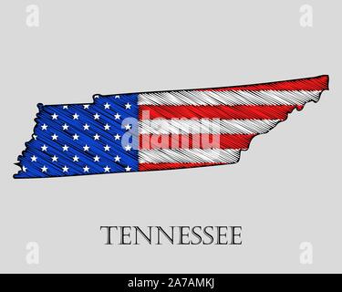 Staat Tennessee im Scribble stil-Vector Illustration. Abstrakte flache Karte von Tennessee mit der Einführung der US-Flagge. Stock Vektor