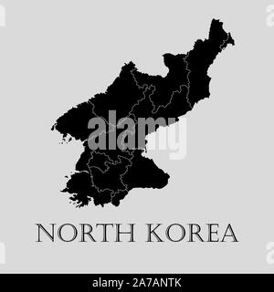 Schwarz Nordkorea Karte auf hellgrauem Hintergrund. Schwarz Nordkorea Karte - Vector Illustration. Stock Vektor