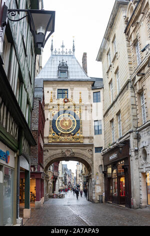 14. jahrhundert Gros-Horloge, Rue de Gros-Horloge, Rouen, Normandie, Frankreich Stockfoto