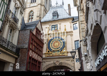 14. jahrhundert Gros-Horloge, Rue de Gros-Horloge, Rouen, Normandie, Frankreich Stockfoto