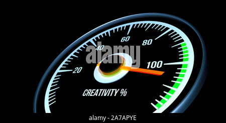 Kreativität Level Meter auf 100% extrem detaillierte und realistische 3D-Bild mit hoher Auflösung Stockfoto