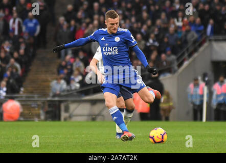 LONDON, ENGLAND - Februar 10, 2019: Jamie Vardy von leicester dargestellt während der 2018/19 Premier League Spiel zwischen den Tottenham Hotspur und Leicester City im Wembley Stadion. Stockfoto