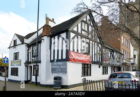 Ye Olde Dolphin inne, Derby. Tudor Stil. Stockfoto