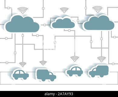 Cloud Computing Papier Ausschnitt Aufkleber Pkw und Lkw WLAN Netzwerk - Internet Connectivity Konzept, EPS 10 gruppiert und Layered Stock Vektor