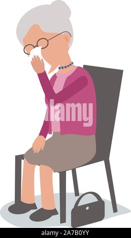 Traurige einsame ältere Frau auf Stuhl Weinen - Vektor zeichen Körper Teile gegliedert und einfach zu bearbeiten - begrenzte Palette Stock Vektor