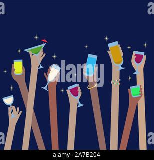 Hände mit Alkohol Getränke in Gläsern feiern bei Party-Vektor einfach zu bearbeiten Stock Vektor
