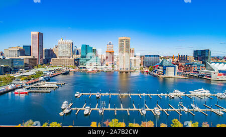 Baltimore, Maryland, USA Innere Hafen Drone Skyline Luftbild. Stockfoto