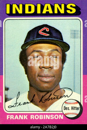 Frank Robinson in Topps Baseball card Baseball 1975 Karte mit den Cleveland Indians. Stockfoto