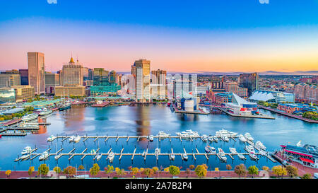 Baltimore Maryland MD Inner Harbour Skyline Luftbild. Stockfoto