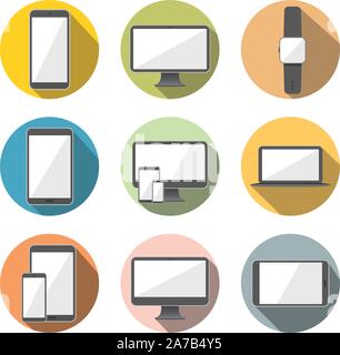 Handy, Tablet-PC, Computer, Laptop und Smart Watch Flachbild Symbol Vektor Illustration Stock Vektor