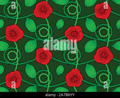 Rose rot nahtlose Muster mit Blättern Stock Vektor