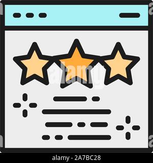 Web Seite mit Stars, Feedback, Bewertung, Belohnung, Markierungen flach Farbe Symbol. Stock Vektor