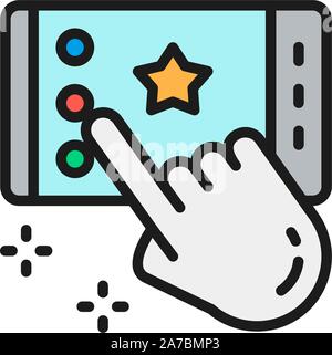 Tragbare Spiel auf dem Smartphone, app Flachbild Color Line Symbol. Stock Vektor