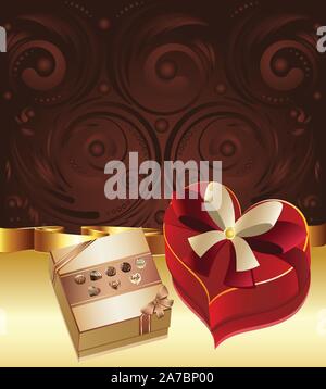 Dekorative braunen Hintergrund mit floralen Elementen und Chocolate Box. Stock Vektor