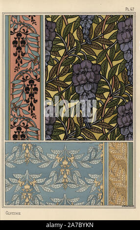 Glycin in Jugendstil Muster für Glasmalerei, Stoffen und Tapeten. Von M. S. Verneuil mit Pochoir (Schablone) handcoloring aus Eugene Grasset's "Pflanzen und ihre Anwendung zu Ornament", Paris, 1897 Lithographie. Eugene Grasset (1841-1917) war ein Schweizer Künstler, dessen innovative Designs der "Art Nouveau"-Bewegung am Ende des 19. Jahrhunderts inspiriert. Stockfoto