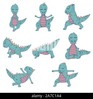 Dinosaurier in Yoga Asanas, Hand gezeichnet Vector Illustration Stock Vektor