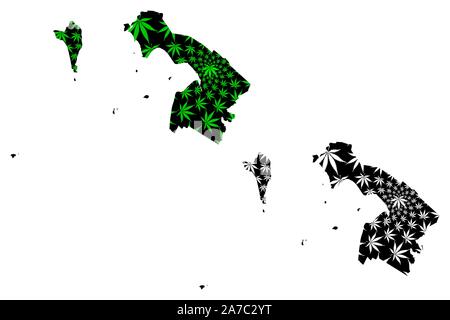 Der Provinz Kien Giang (Sozialistische Republik Vietnam, Unterteilungen von Vietnam) Karte cannabis Blatt grün und schwarz ausgelegt ist, Tinh Kien Giang Karte gemacht o Stock Vektor