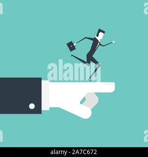 Vorwärts läuft. Geschäftsmann mit Aktenkoffer auf Boss Hand angezeigt, der die Richtung zum Ziel. Stock Vektor