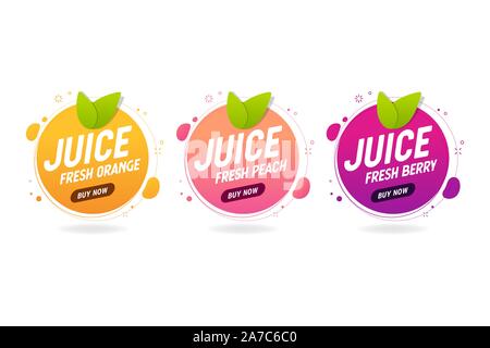 Saft, frisches Obst Banner. Orange, Berry, Pfirsich gesunden Saft design Vorlage. Stock Vektor