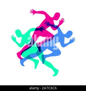 Silhouette einer laufender Mann. Sport buntes Plakat. Stock Vektor