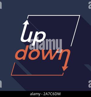 Nach oben und unten mit Pfeilen und Typografie. Stock Vektor