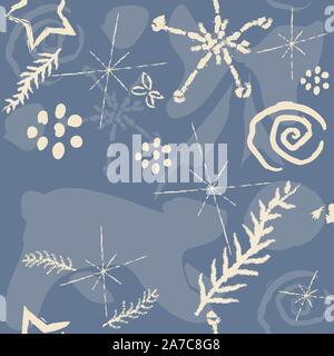 Cute Winter Hintergrund mit Hand gezeichnet Schneeflocken, Bögen, Noten der Melodie, Eisbär, Ornamente, Sterne auf subtile teal Hintergrund. Vector Illustration Stock Vektor