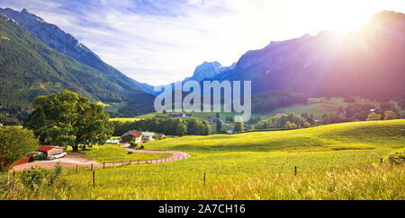Ramsau im Berchtesgadener Alpen Landschaft Panoramablick, Bayern Region in Deutschland Stockfoto