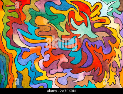 Abstrakte farbenfrohe Ornament hand von Aquarell auf Papier gezeichnet Stockfoto