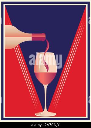 Minimalistischer Stil, Poster mit Glas und Flasche Wein Design. Stock Vektor
