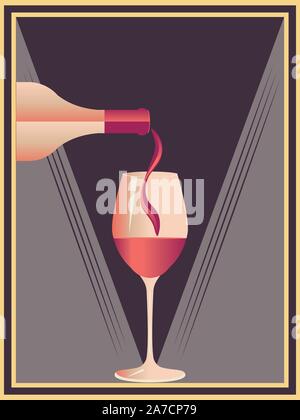 Minimalistischer Stil, Poster mit Glas und Flasche Wein Design. Stock Vektor