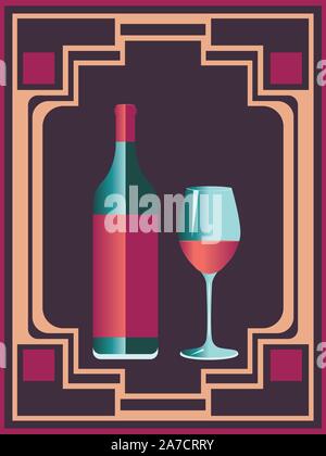 Minimalistischer Stil, Poster mit Glas und Flasche Wein Design. Stock Vektor