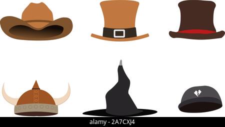 Fantasy hüte Set Vector Illustration. Mode flache Hut Design. Classic Zubehör Kleidung. Stock Vektor