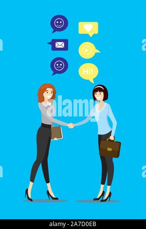 Business Frauen Hände schütteln und Reden, auf weißem Hintergrund, cartoon Vector Illustration Stock Vektor