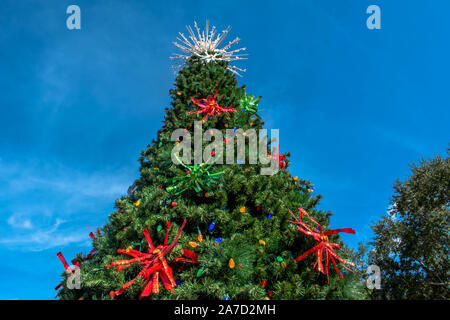 Orlando, Florida. Oktober 29, 2019. Blick von oben auf die bunten Weihnachtsbaum in Seaworld Stockfoto