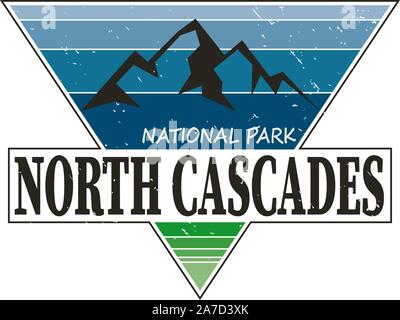 Runde trekking Blue vector Insignia. North Cascade Range National Park, USA outdoor adventure Abbildung. Stock Vektor