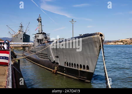 USN-WW2-U-Boot, die USS Pampanito, angedockt am Pier 45, San Francisco, Kalifornien Vereinigte Staaten von Amerika Stockfoto