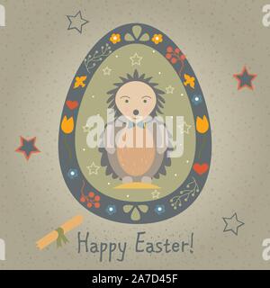 Festliche Osterei mit niedlichen Charakter in Funny Dress. Von Ostern Tier Sammlung. Kreative Karte. Vector Illustration. Stock Vektor