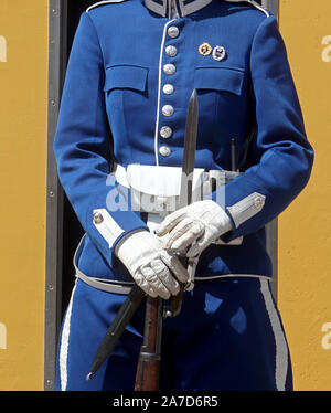 Die Royal Guards (Schwedisch: högvakten) ist der König der Schwedischen Kavallerie und Infanterie Schutz der Ehre der schwedischen Streitkräfte, die mit dem Schutz der Schwedischen Königlichen Familie beauftragt. Stockfoto