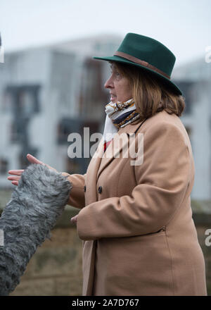 Edinburgh, Großbritannien. 1. November 2019. Bild: Christine Jardine MP. Während ein Foto Op beim Dynamic Earth in Edinburgh gesehen Ihre allgemeinen Wahlkampagne Poster zu starten. Credit: Colin Fisher/Alamy leben Nachrichten Stockfoto