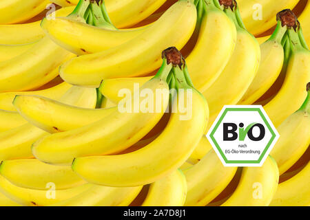 Bananen, Marktstand, Früchte, Obst, Bio, Bio-Siegel, Stockfoto