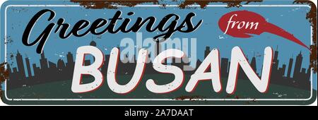 Grüße aus Busan, Südkorea verrostete Symbol Silhouette Silhouette Design City Vektorgrafiken Stock Vektor