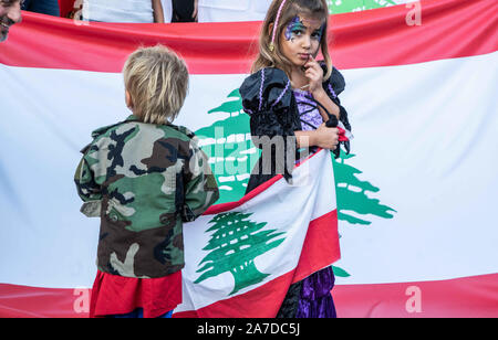 Oktober 26, 2019, USA: Libanesische Expats versammelt Unterstützung der libanesischen Revolution in Austin, Texas, zu zeigen. (Bild: © Sandra Dahdah/ZUMA Draht) Stockfoto